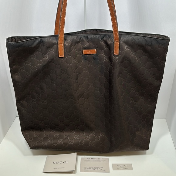 Authentic GUCCI Embossed GG Monogram Shopper Tote- Dark Brown - Picture 13 of 15
